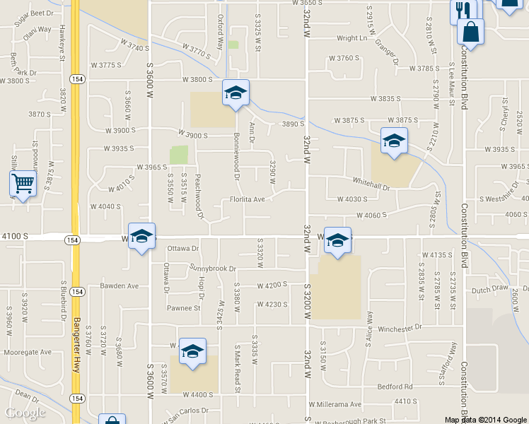 map of restaurants, bars, coffee shops, grocery stores, and more near 3308 West 4060 South in West Valley City
