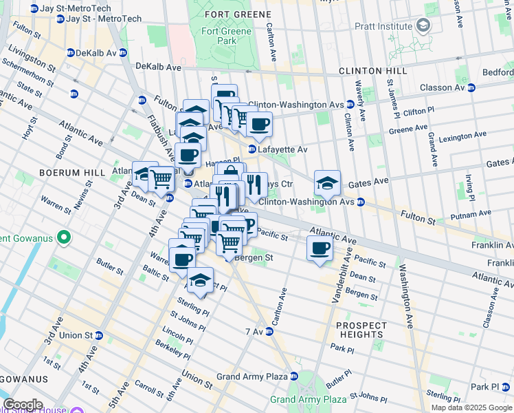 map of restaurants, bars, coffee shops, grocery stores, and more near 11 6th Avenue in Brooklyn