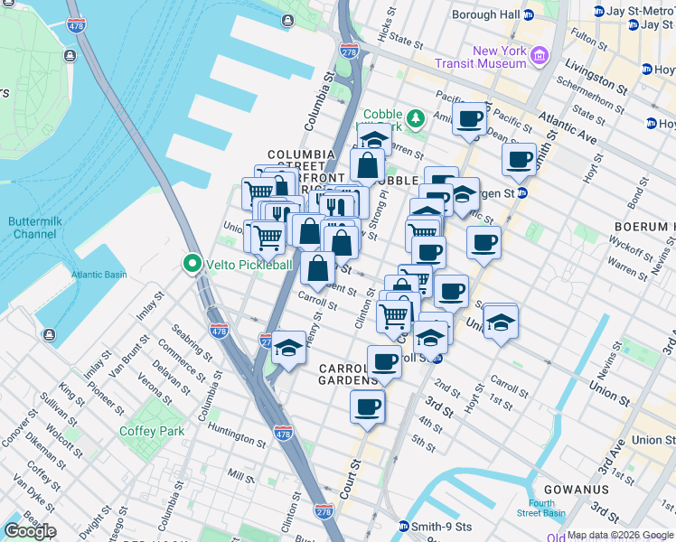 map of restaurants, bars, coffee shops, grocery stores, and more near 541 Henry Street in Brooklyn