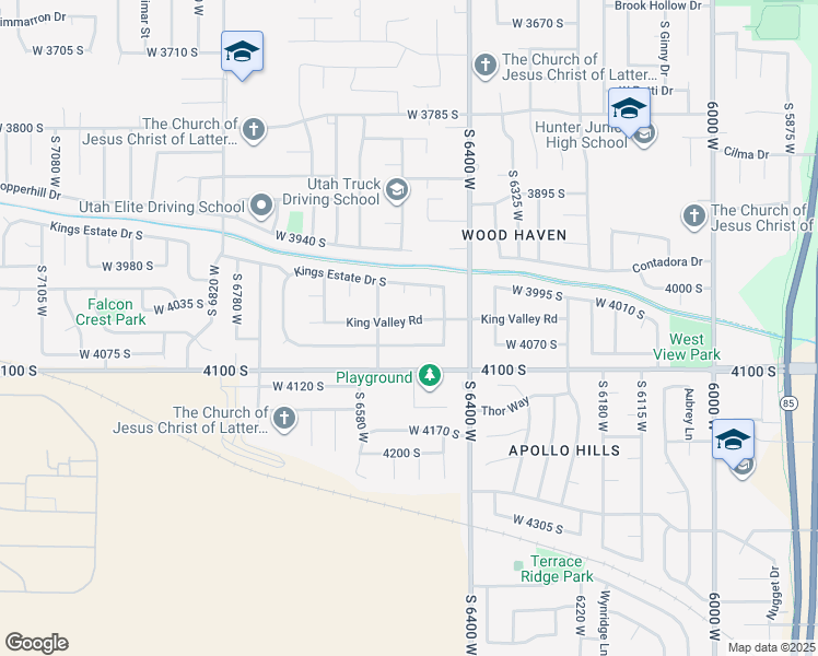 map of restaurants, bars, coffee shops, grocery stores, and more near 6497 King Valley Road in West Valley City