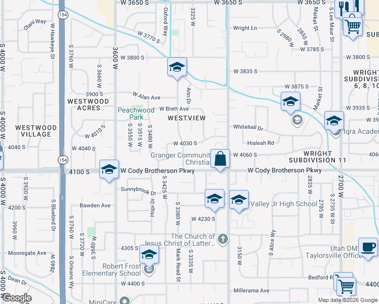 map of restaurants, bars, coffee shops, grocery stores, and more near 3320 West 4060 South in West Valley City