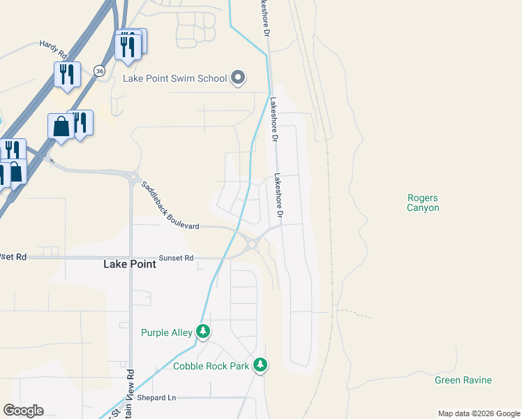 map of restaurants, bars, coffee shops, grocery stores, and more near 8479 Lake Shore Drive in Lake Point