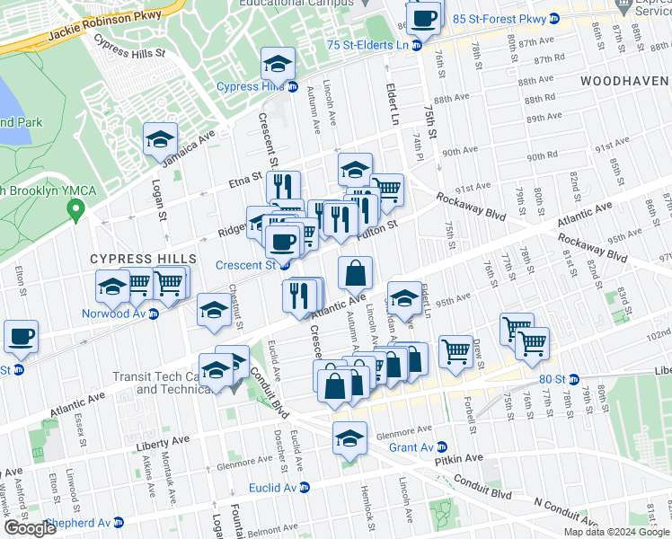 map of restaurants, bars, coffee shops, grocery stores, and more near 285 Hemlock Street in Brooklyn