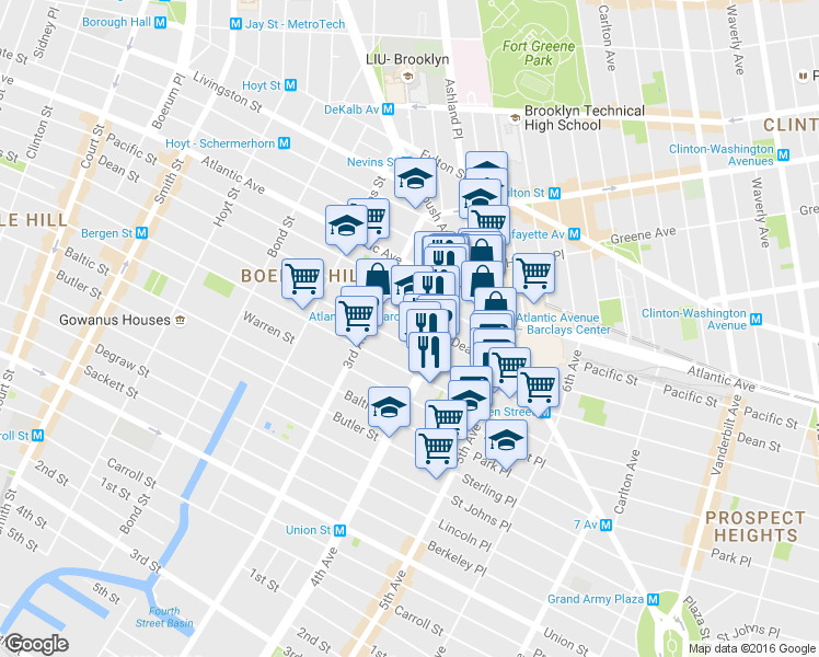 map of restaurants, bars, coffee shops, grocery stores, and more near 59 4th Avenue in Brooklyn
