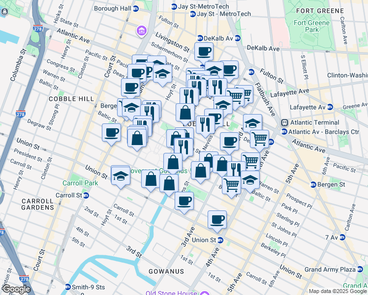 map of restaurants, bars, coffee shops, grocery stores, and more near 480 Warren Street in Brooklyn