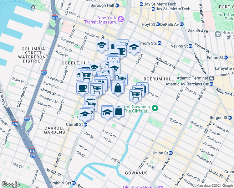 map of restaurants, bars, coffee shops, grocery stores, and more near 238 Hoyt Street in Brooklyn