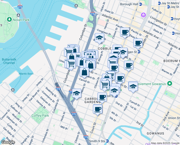 map of restaurants, bars, coffee shops, grocery stores, and more near in Brooklyn