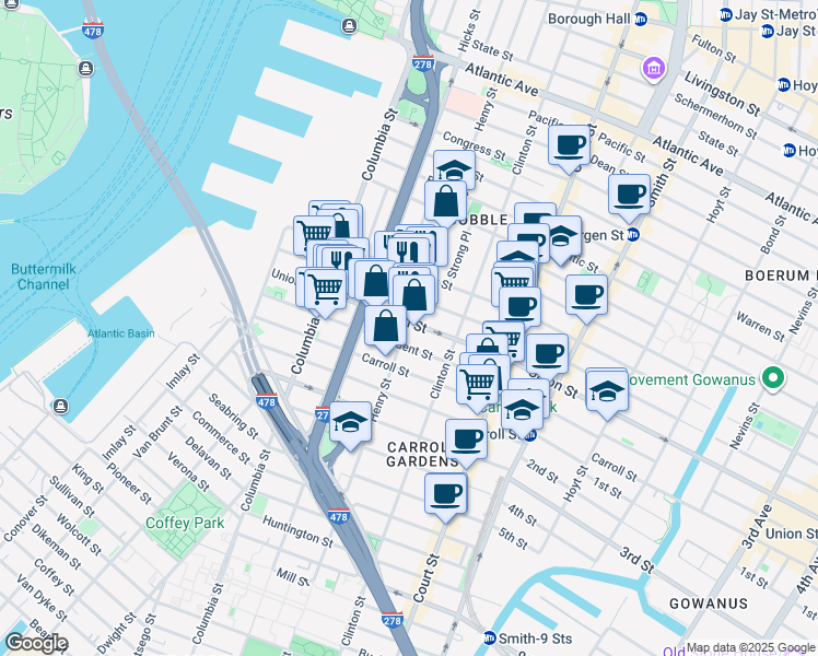 map of restaurants, bars, coffee shops, grocery stores, and more near 541 Henry Street in Brooklyn