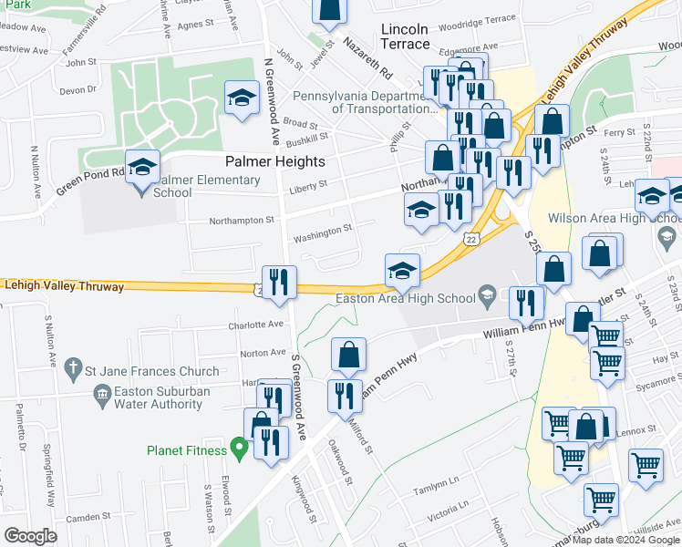 map of restaurants, bars, coffee shops, grocery stores, and more near 220 South Kathryn Street in Easton