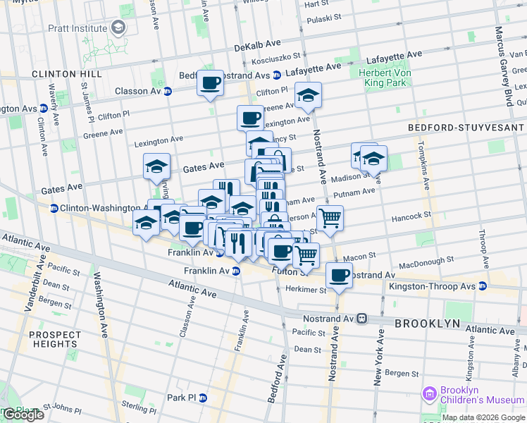 map of restaurants, bars, coffee shops, grocery stores, and more near in Brooklyn