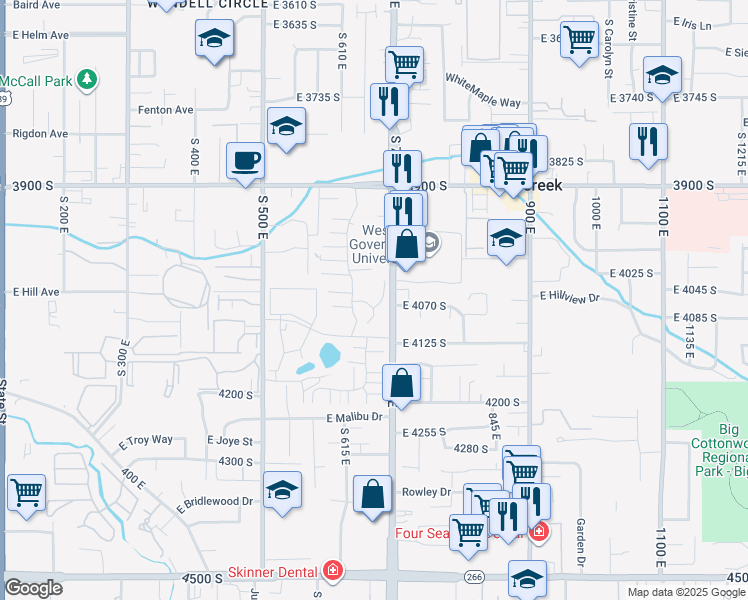 map of restaurants, bars, coffee shops, grocery stores, and more near 657 East 4065 South in Murray
