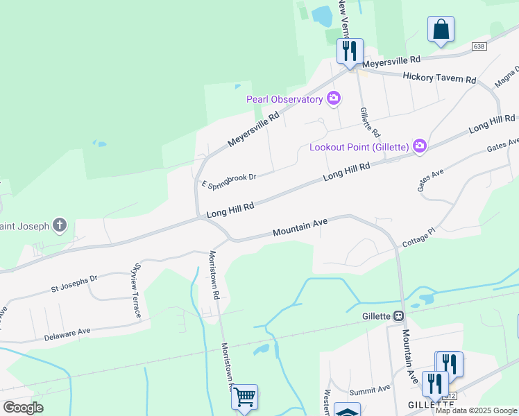 map of restaurants, bars, coffee shops, grocery stores, and more near 799 Long Hill Road in Long Hill