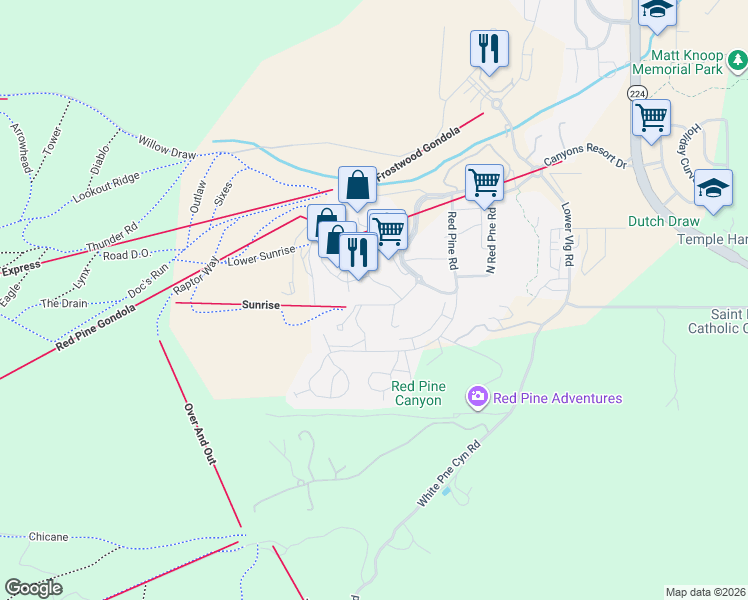 map of restaurants, bars, coffee shops, grocery stores, and more near 2307 West High Mountain Road in Park City
