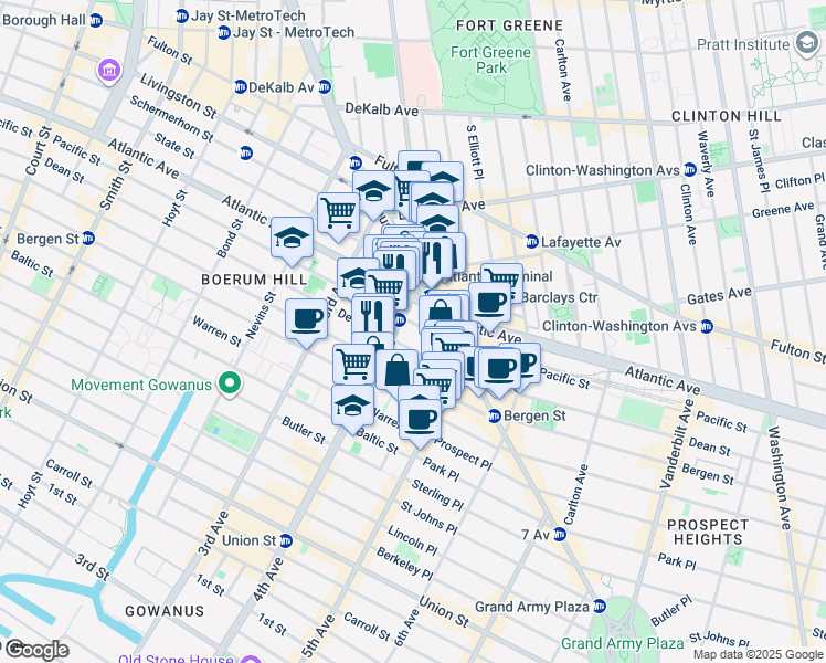 map of restaurants, bars, coffee shops, grocery stores, and more near 568 Pacific Street in Brooklyn