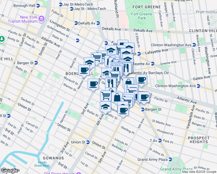 map of restaurants, bars, coffee shops, grocery stores, and more near 341 Bergen Street in Brooklyn