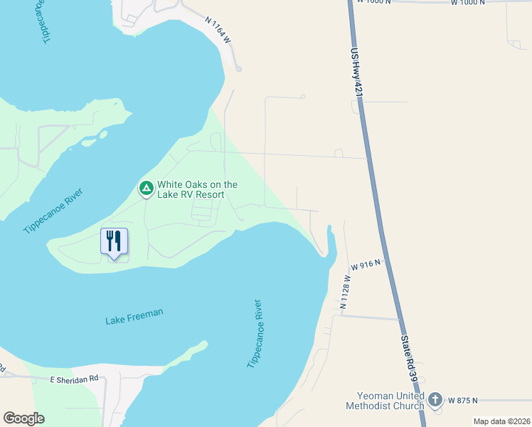 map of restaurants, bars, coffee shops, grocery stores, and more near County Road 1152 West in Monticello