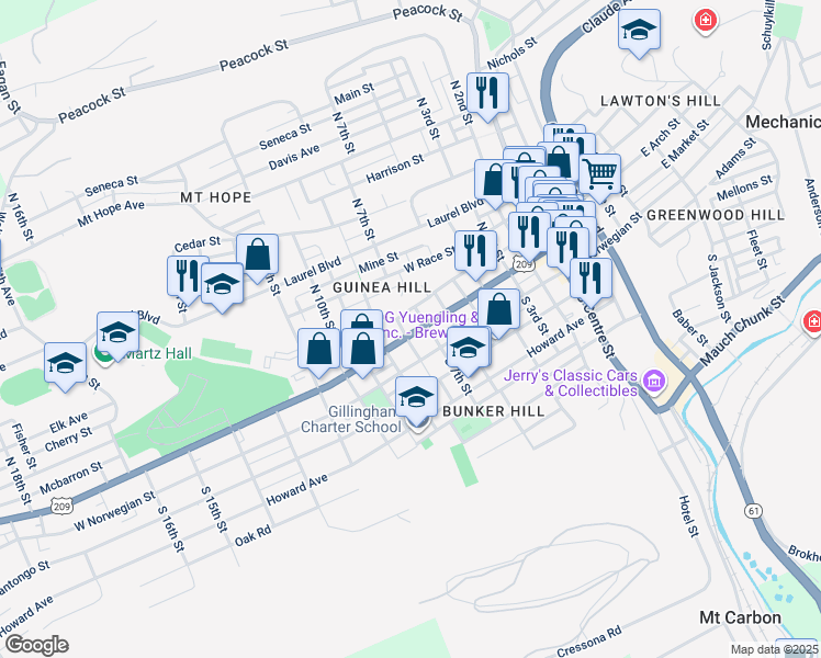 map of restaurants, bars, coffee shops, grocery stores, and more near 720 West Market Street in Pottsville