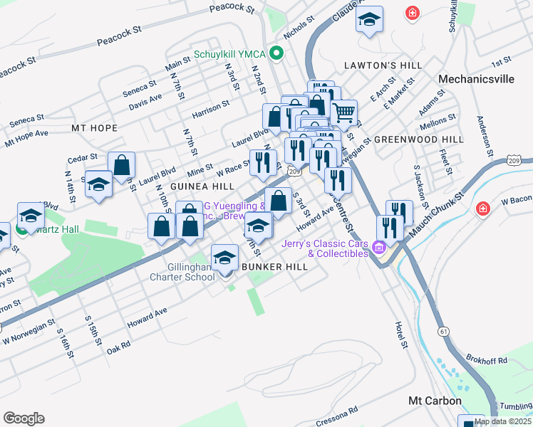 map of restaurants, bars, coffee shops, grocery stores, and more near 517 West Norwegian Street in Pottsville
