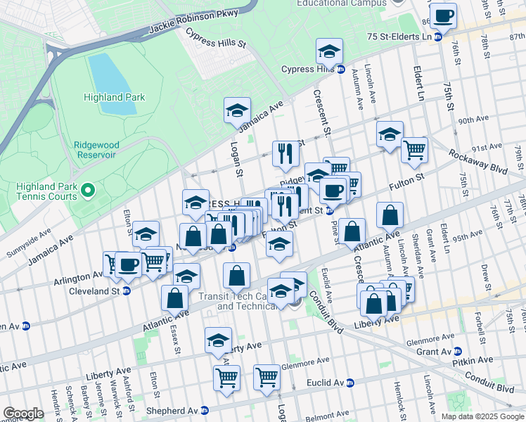 map of restaurants, bars, coffee shops, grocery stores, and more near 158 Richmond Street in Brooklyn