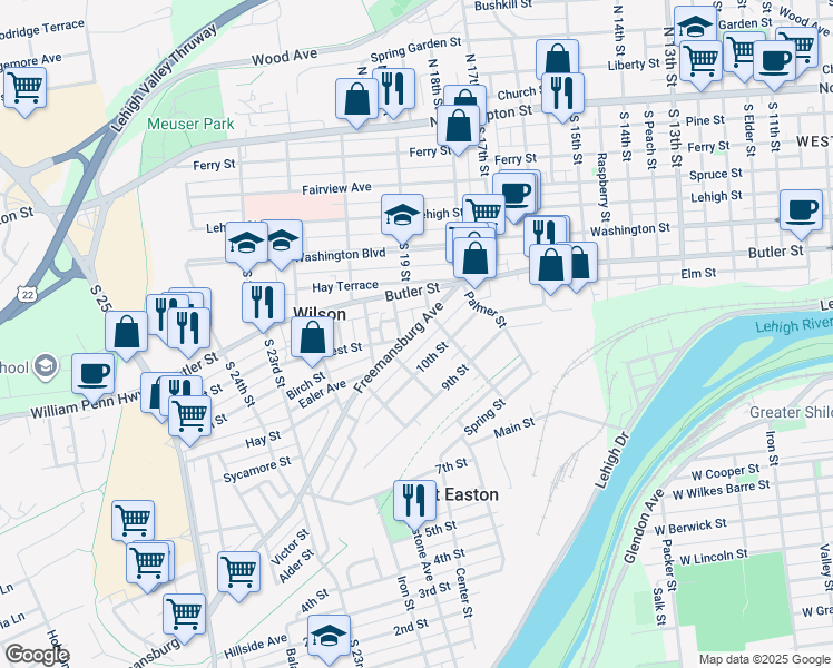 map of restaurants, bars, coffee shops, grocery stores, and more near in 