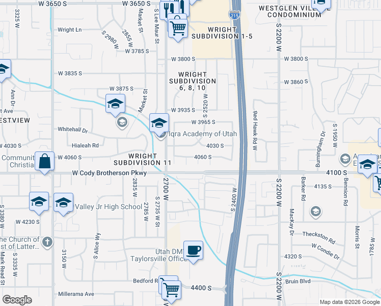 map of restaurants, bars, coffee shops, grocery stores, and more near 4068 Tralee Circle in West Valley City