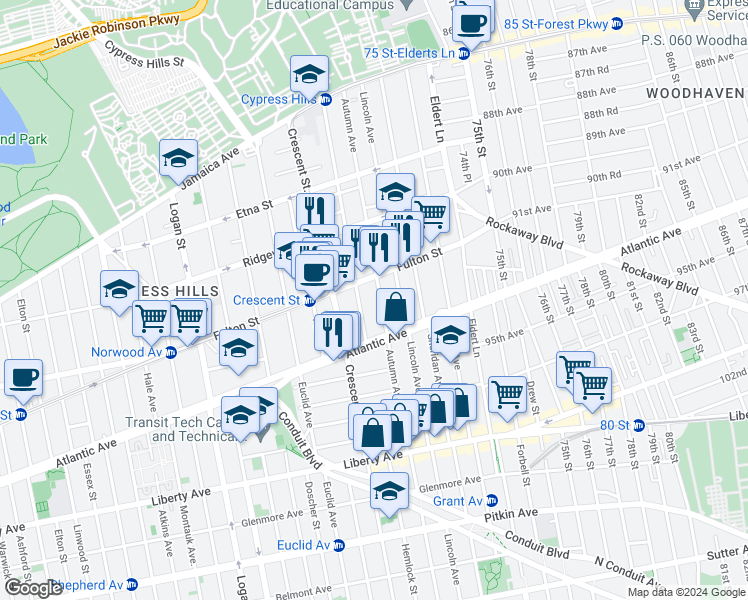 map of restaurants, bars, coffee shops, grocery stores, and more near 285 Hemlock Street in Brooklyn
