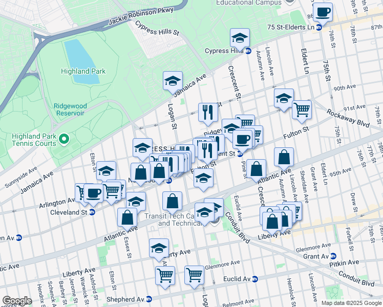 map of restaurants, bars, coffee shops, grocery stores, and more near 183 Richmond Street in Brooklyn