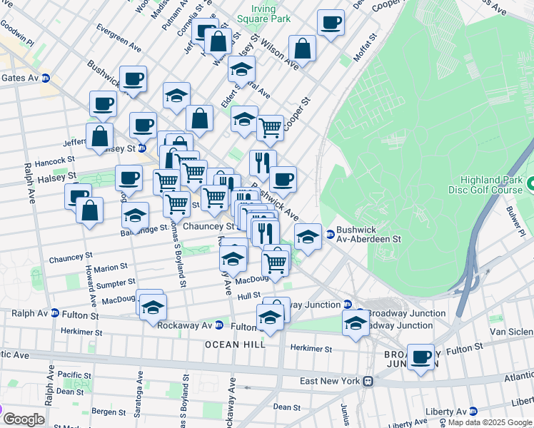 map of restaurants, bars, coffee shops, grocery stores, and more near in Brooklyn