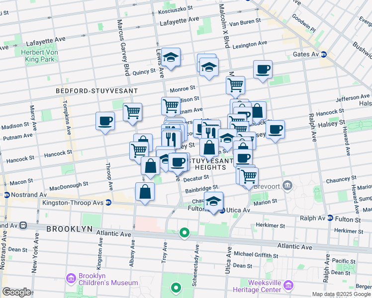 map of restaurants, bars, coffee shops, grocery stores, and more near 455A Macon Street in Brooklyn