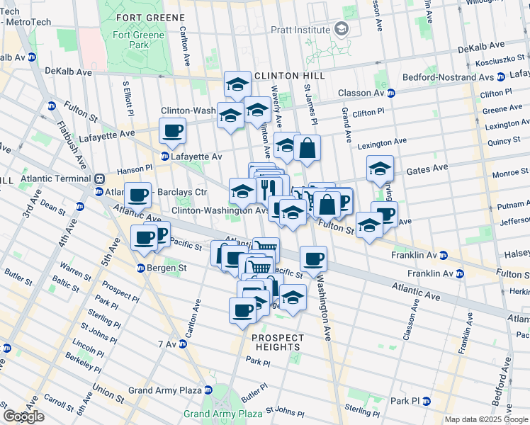 map of restaurants, bars, coffee shops, grocery stores, and more near 470 Vanderbilt Avenue in Brooklyn