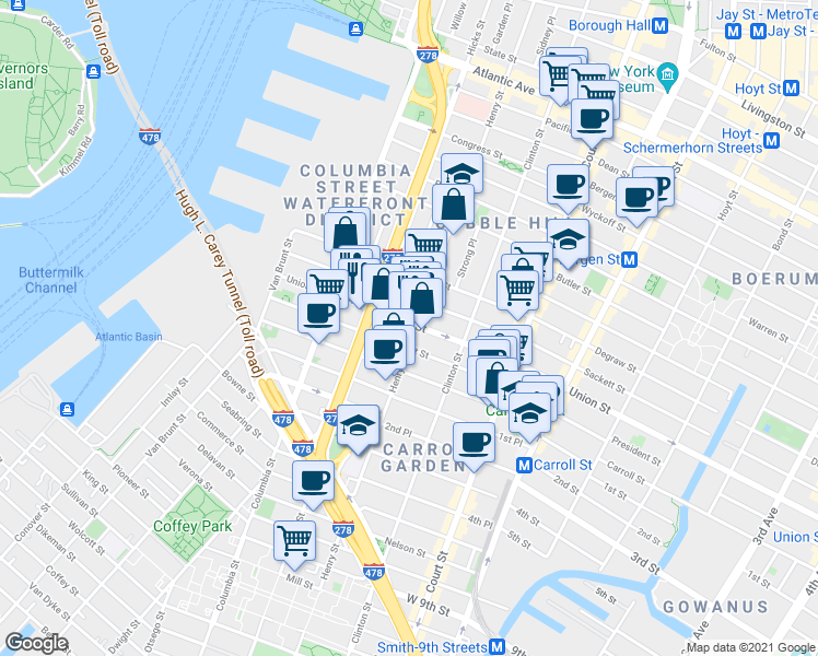 map of restaurants, bars, coffee shops, grocery stores, and more near in Brooklyn
