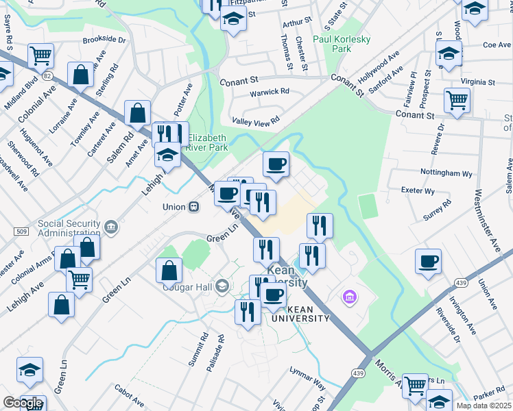 map of restaurants, bars, coffee shops, grocery stores, and more near 3 Vermella Way in Union