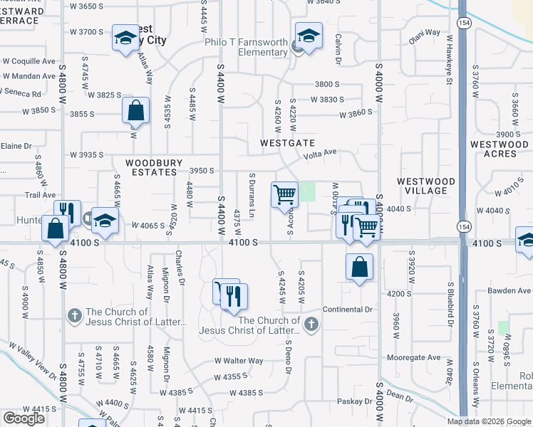 map of restaurants, bars, coffee shops, grocery stores, and more near 4046 South 4275 West in West Valley City