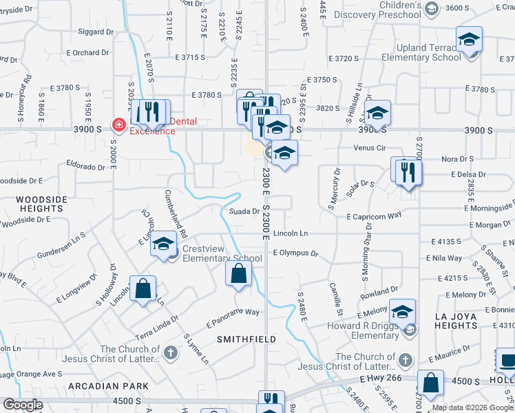 map of restaurants, bars, coffee shops, grocery stores, and more near 4080 South 2300 East in Holladay