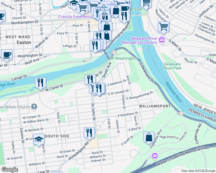 map of restaurants, bars, coffee shops, grocery stores, and more near 220 Folk Street in Easton