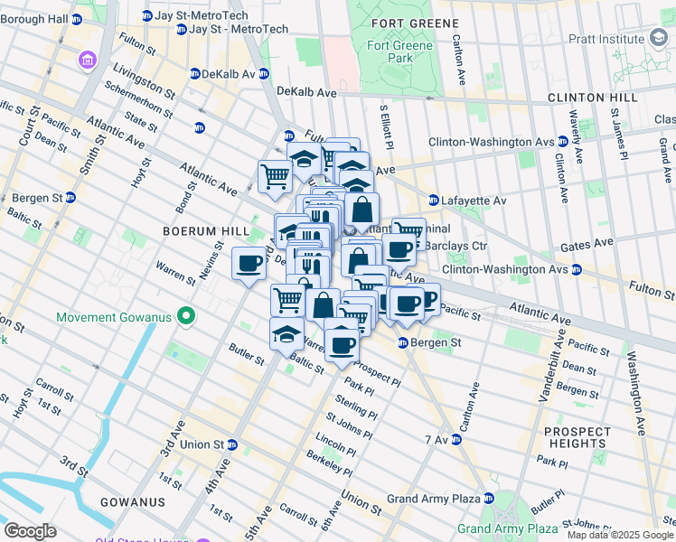 map of restaurants, bars, coffee shops, grocery stores, and more near 44 4th Avenue in Brooklyn