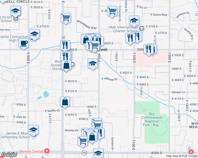 map of restaurants, bars, coffee shops, grocery stores, and more near 920 Hillview Drive in Millcreek