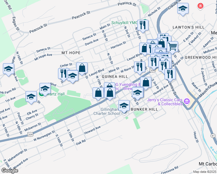 map of restaurants, bars, coffee shops, grocery stores, and more near 300 North 9th Street in Pottsville