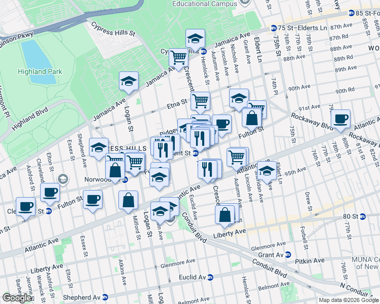 map of restaurants, bars, coffee shops, grocery stores, and more near in Brooklyn