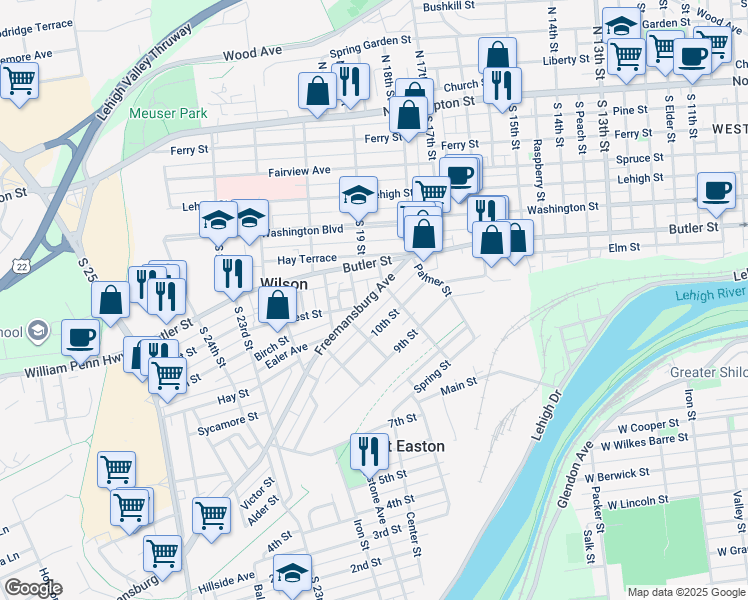 map of restaurants, bars, coffee shops, grocery stores, and more near in Glendon
