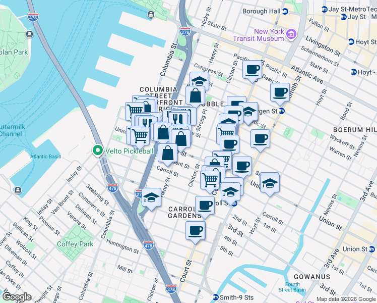 map of restaurants, bars, coffee shops, grocery stores, and more near 225 Union Street in Brooklyn