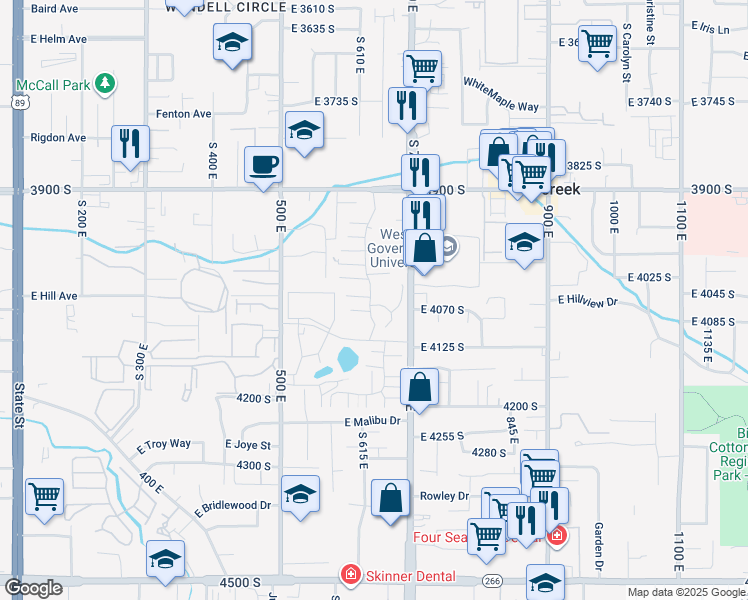 map of restaurants, bars, coffee shops, grocery stores, and more near 4040 South 685 East in Murray
