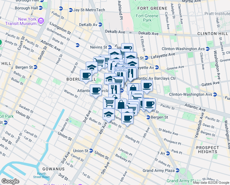 map of restaurants, bars, coffee shops, grocery stores, and more near 341 Bergen Street in Brooklyn