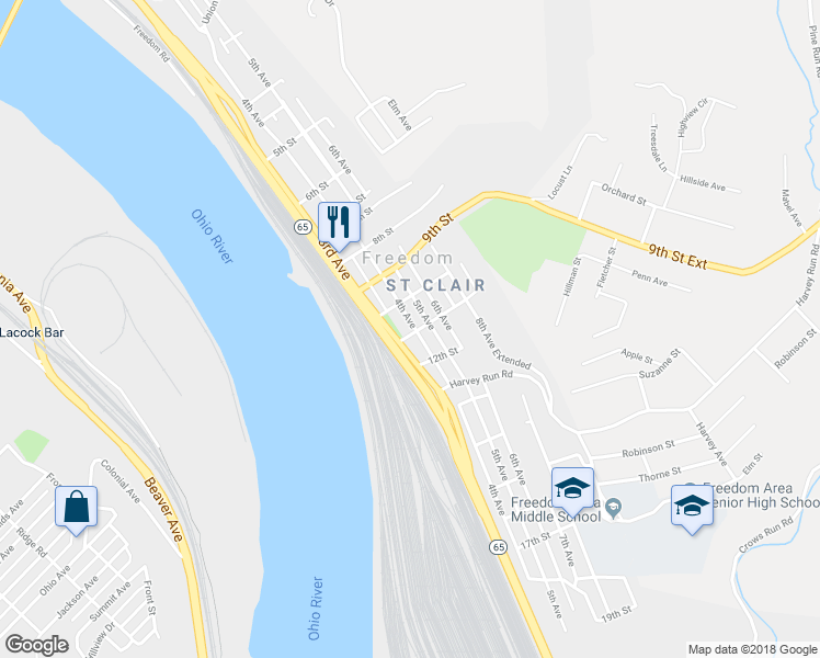 map of restaurants, bars, coffee shops, grocery stores, and more near 1098 4th Avenue in Freedom