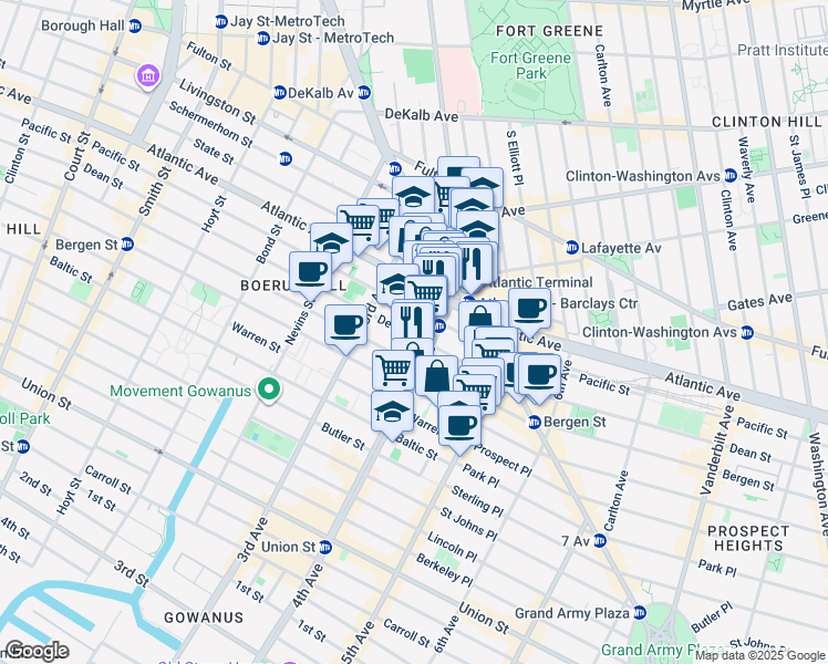 map of restaurants, bars, coffee shops, grocery stores, and more near 357 Dean Street in Brooklyn