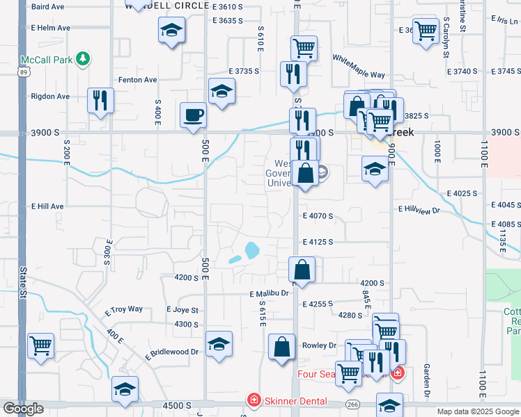 map of restaurants, bars, coffee shops, grocery stores, and more near 646 East 4065 South in Murray