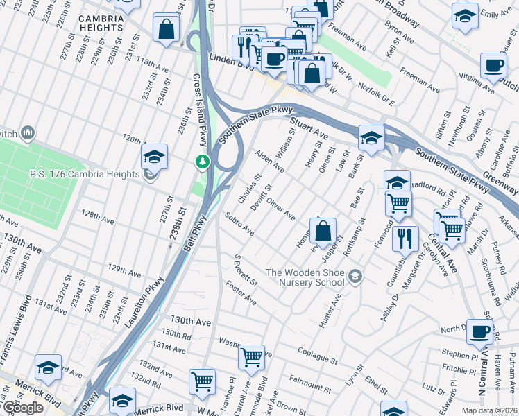 map of restaurants, bars, coffee shops, grocery stores, and more near 9 Everett Street in Valley Stream