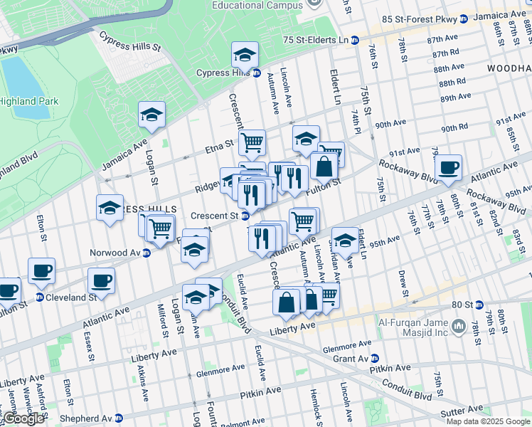map of restaurants, bars, coffee shops, grocery stores, and more near in Brooklyn