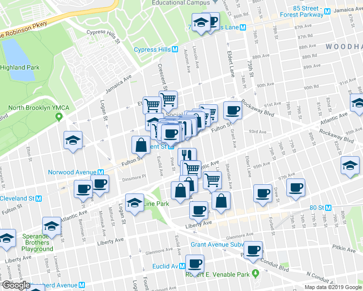 map of restaurants, bars, coffee shops, grocery stores, and more near 234 A Crescent Street in Brooklyn