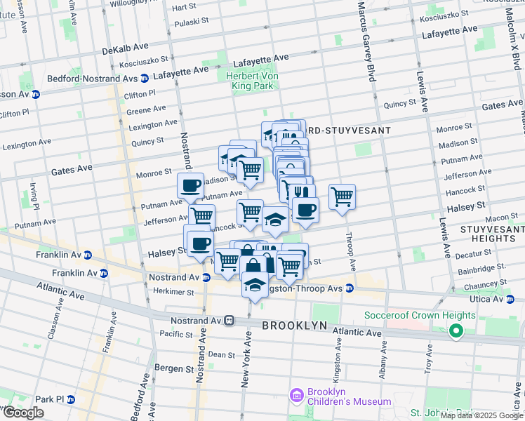 map of restaurants, bars, coffee shops, grocery stores, and more near 258 Hancock Street in Brooklyn